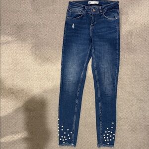 Zara Navy Skinny Jeans with Pearl Details